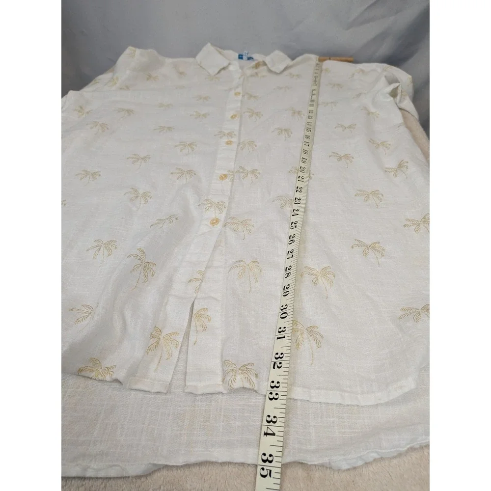 Palm Tree Tropical Resort Beach White‎ Gold Button Up Shirt Tunic blue island XL